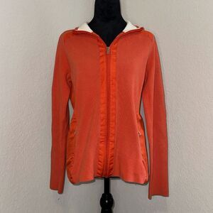 Lauren Ralph Lauren Jacket Women's Large Orange Knitted Long Sleeve Full Zip
